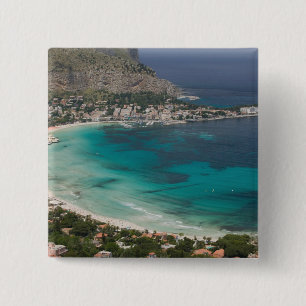 Bóton Quadrado 5.08cm Itália, Sicília, Mondello, Vista da praia a partir