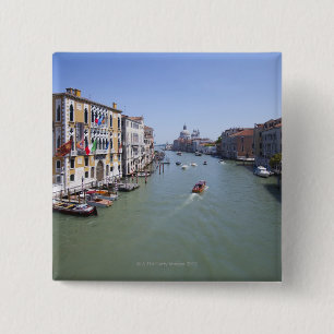 Bóton Quadrado 5.08cm Italia, Veneza, barcos no canal na cidade