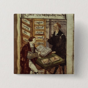 Bóton Quadrado 5.08cm Jakob Fugger em seu escritório, 1518