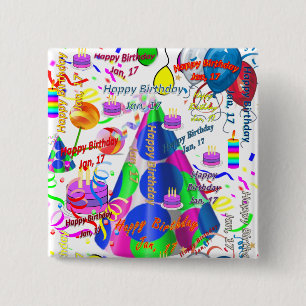 Bóton Quadrado 5.08cm Janeiro, 17 Birthday Square Button