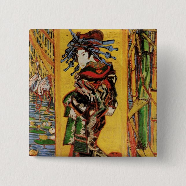 Bóton Quadrado 5.08cm Japonês Courtesan Oiran por Vincent van Gogh (Frente)
