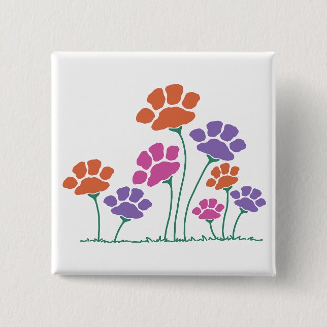 Bóton Quadrado 5.08cm Jardim de Flores de Pegada de Pata (Frente)