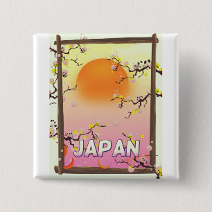 Bóton Quadrado 5.08cm Jardim de Flores do Japão