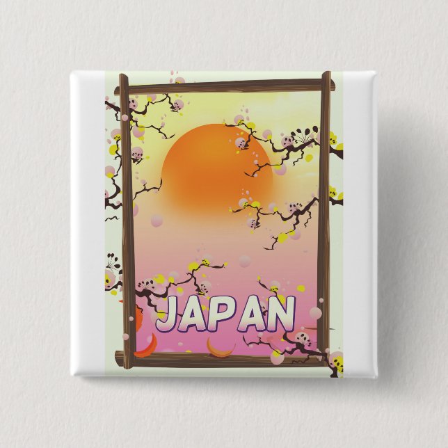 Bóton Quadrado 5.08cm Jardim de Flores do Japão (Frente)