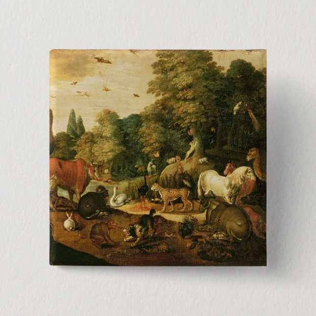 Bóton Quadrado 5.08cm Jardim do Éden (óleo em canvas) (Frente)