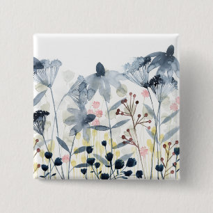 Bóton Quadrado 5.08cm Jardins Camadas - Flores de Cores Aquáticas