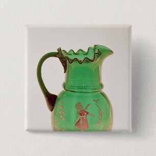 Bóton Quadrado 5.08cm Jarro verde de Mary Gregory com esmalte ateado