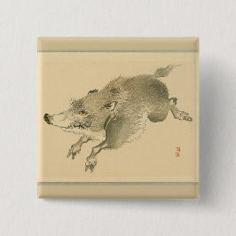 Bóton Quadrado 5.08cm Javali (Arte Japonesa) (por Kono Bairei)