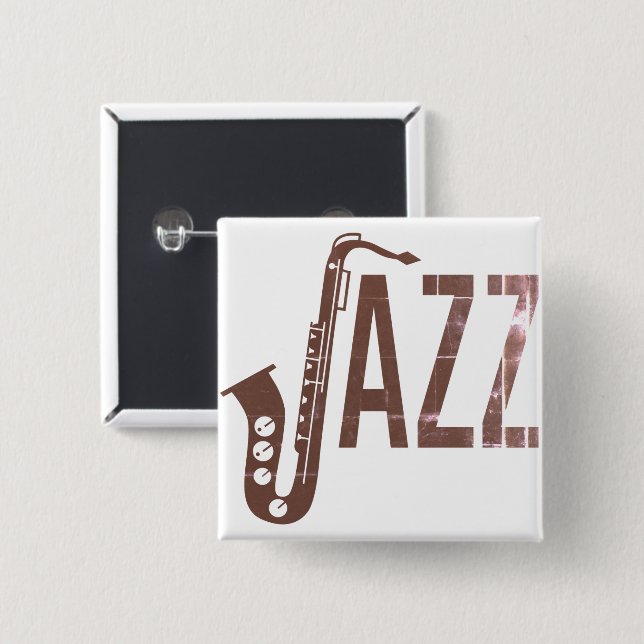Bóton Quadrado 5.08cm Jazz Typografia Sax (Frente & Verso)