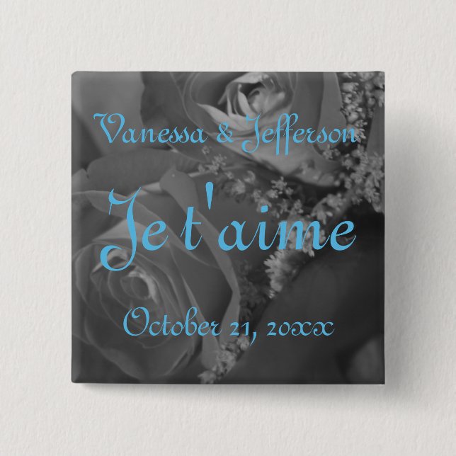 Bóton Quadrado 5.08cm "Je t'aime" (Francês - "Eu te amo.") (Frente)
