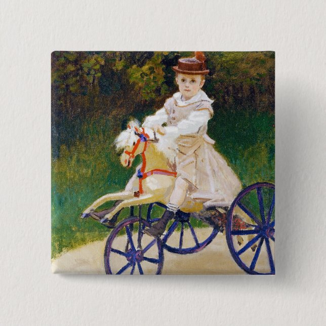 Bóton Quadrado 5.08cm Jean Monet em um cavalo mecânico Claude Monet (Frente)