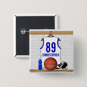 Bóton Quadrado 5.08cm Jérsei branco e azul personalizado do basquetebol