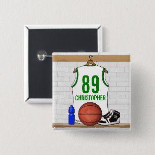Bóton Quadrado 5.08cm Jérsei branco e verde personalizado do basquetebo