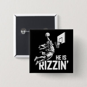 Bóton Quadrado 5.08cm Jesus Basquete Ele Está Rizin' Engraçado Cristão