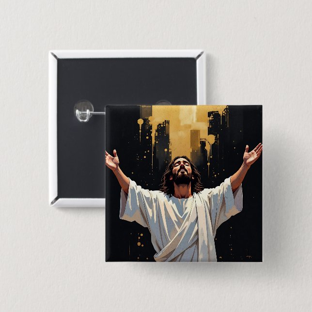 Bóton Quadrado 5.08cm Jesus Christ Our Savior | Black and Gold (Frente & Verso)