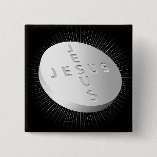 Bóton Quadrado 5.08cm Jesus Cures Pílula - Oração à fé religiosa cristã