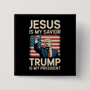 Bóton Quadrado 5.08cm Jesus é meu salvador Trump é meu presidente 47 EUA