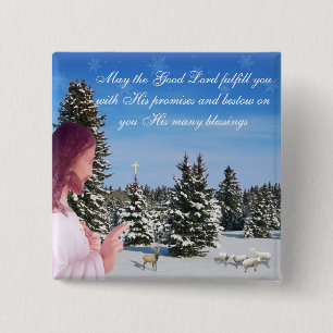 Bóton Quadrado 5.08cm Jesus e Ovinos