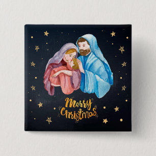 Bóton Quadrado 5.08cm Jesus, Mary and Joseph - Merry Christmas