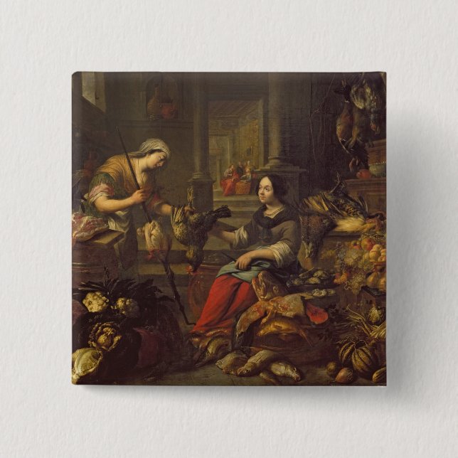 Bóton Quadrado 5.08cm Jesus na casa de Martha e de Mary 2 (Frente)