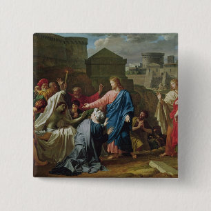 Bóton Quadrado 5.08cm Jesus que Resurrecting o filho da viúva de Naim