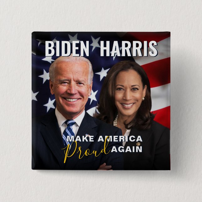 Bóton Quadrado 5.08cm Joe Biden Kamala Harris 2020 EUA Botão Foto de Ban (Frente)