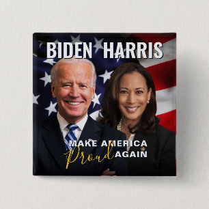 Bóton Quadrado 5.08cm Joe Biden Kamala Harris 2020 EUA Flag Photo Button