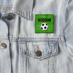 Bóton Quadrado 5.08cm Jogador de Bola NOME Grama Verde Ventilador de Esp
