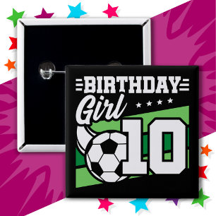 Bóton Quadrado 5.08cm Jogadora de futebol de 10 anos, 10ª garota de aniv