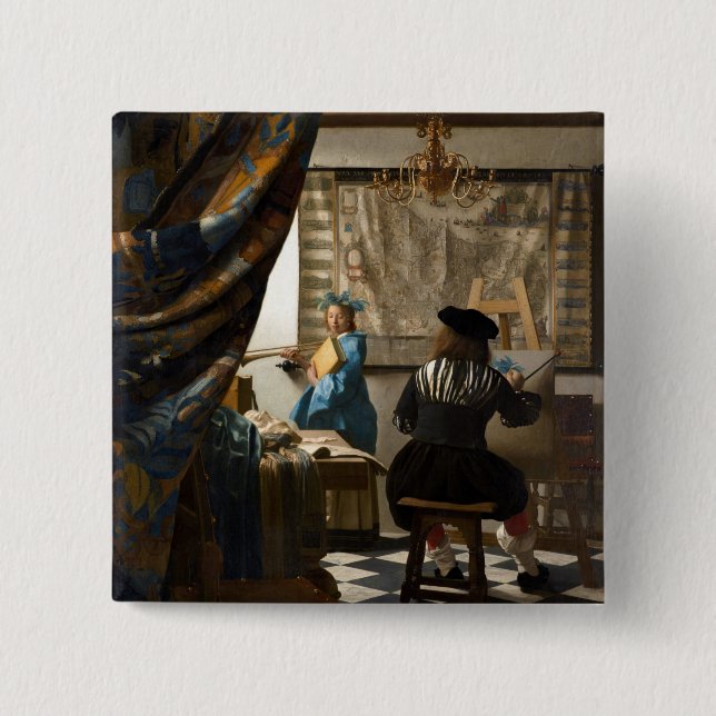 Bóton Quadrado 5.08cm Johannes Vermeer - A Alegoria da Pintura (Frente)