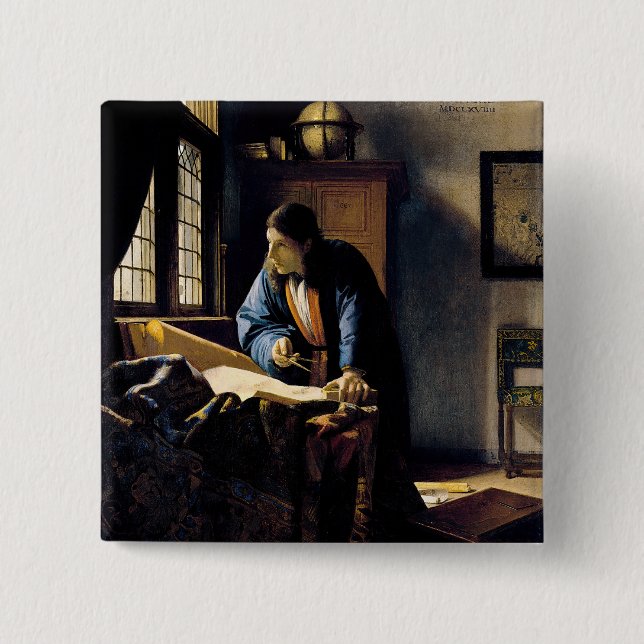 Bóton Quadrado 5.08cm Johannes Vermeer - A Geógrafa (Frente)