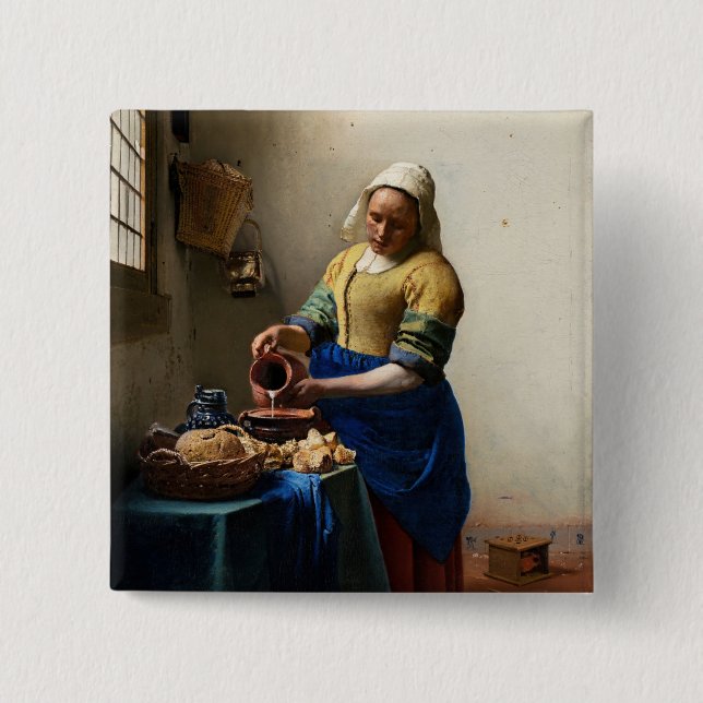 Bóton Quadrado 5.08cm Johannes Vermeer - A Milkmaid (Frente)