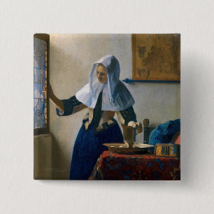 Bóton Quadrado 5.08cm Johannes Vermeer - Mulher com Pitcher de Água