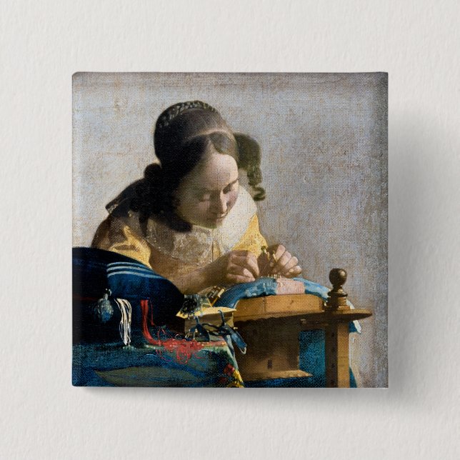 Bóton Quadrado 5.08cm Johannes Vermeer - O Lacemaker (Frente)
