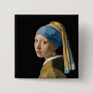 Bóton Quadrado 5.08cm Johannes Vermeer - Rapariga com um Ouriço de Pérol