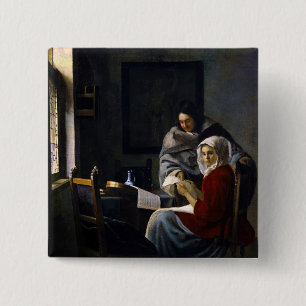 Bóton Quadrado 5.08cm Johannes Vermeer - Rapariga Interrompida em Sua Mú