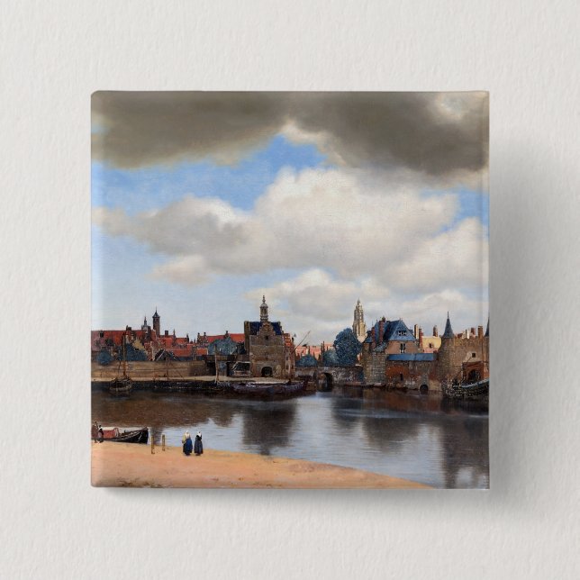 Bóton Quadrado 5.08cm Johannes Vermeer - Visão de Delft (Frente)