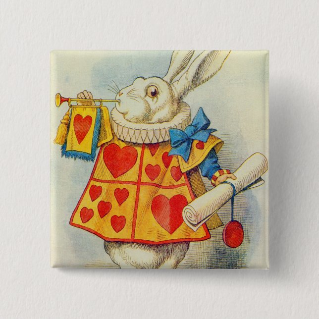Bóton Quadrado 5.08cm John Tenniel | Coelho Branco (Frente)