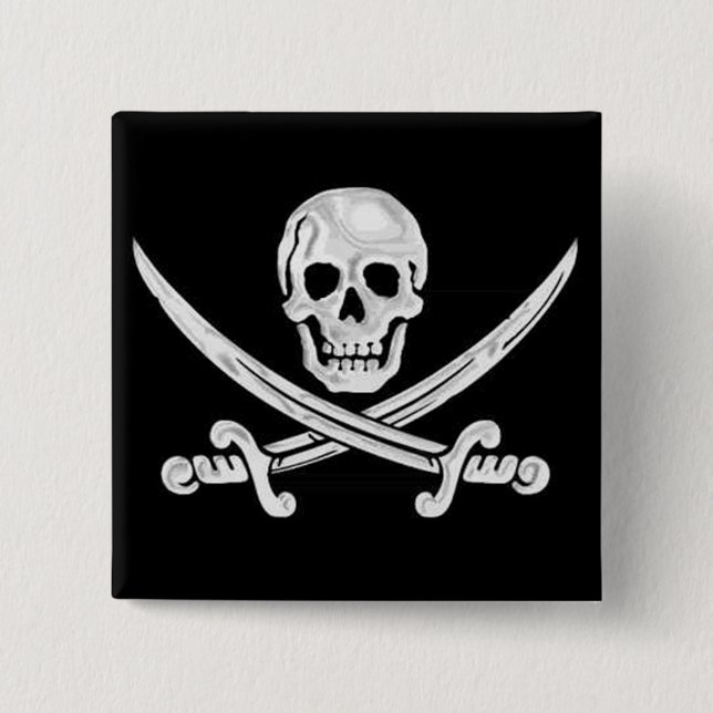 Bóton Quadrado 5.08cm Jolly Roger Skull (Frente)