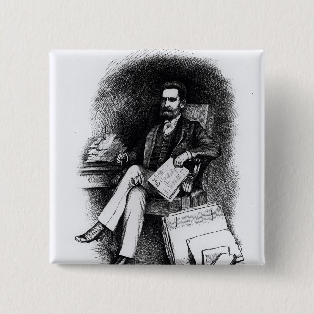 Bóton Quadrado 5.08cm Joseph Pulitzer "do objeto antigo", 1887 (Frente)