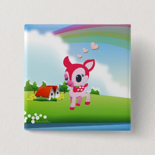 Bóton Quadrado 5.08cm Jovem corça bonito dos cervos do amor com cena do