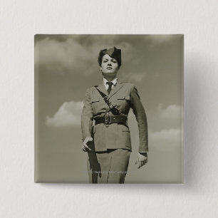 Bóton Quadrado 5.08cm Jovem mulher na marcha militar no telhado