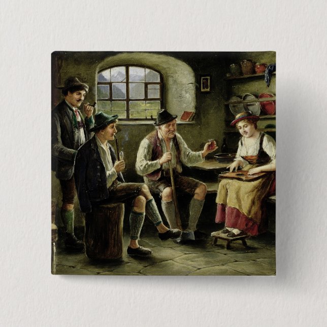 Bóton Quadrado 5.08cm Jovem mulher que joga um Zither (Frente)