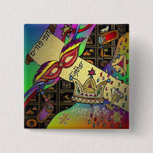 Bóton Quadrado 5.08cm Judaica Happy Purim Jewish Holiday Gifts Roupa