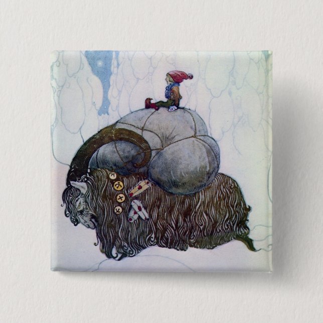 Bóton Quadrado 5.08cm Julbocken Riding Yule Goat (Frente)