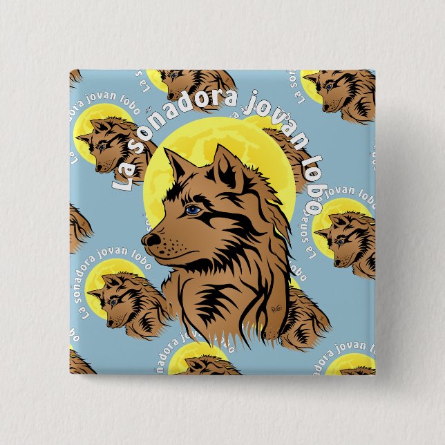 Bóton Quadrado 5.08cm junger träumender Wolf (Frente)