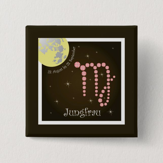 Bóton Quadrado 5.08cm Jungfrau 23. Agosto bis 23. Setembro Botões (Frente)