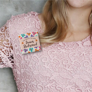 Bóton Quadrado 5.08cm JUNIOR BRIDESMAID Daisies Pop Nome de etiqueta Cas