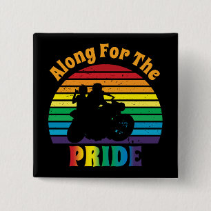Bóton Quadrado 5.08cm Junto com o Pride 70's Motorcycle Rainbow Sunset