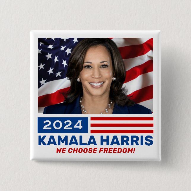 Bóton Quadrado 5.08cm Kamala Harris 2024 Escolhemos a Liberdade (Frente)